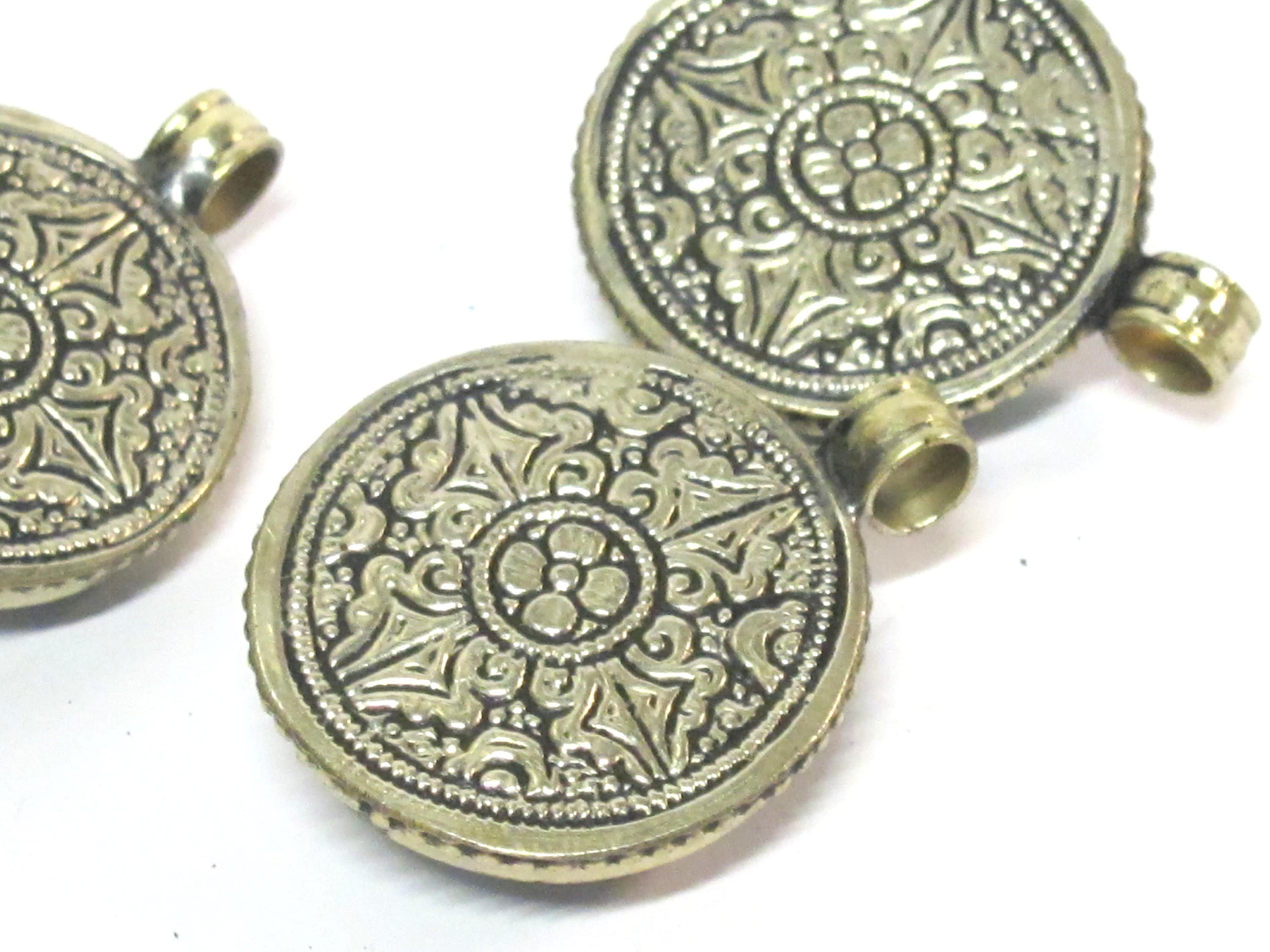 1 Pendant - Tibetan lotus flower double dorje symbol reversible pendant with turquoise inlay - PM610A