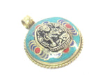 1 Pendant - Tibetan Buddha double dorje symbol reversible pendant with turquoise inlay - PM610B