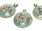 1 Pendant - Tibetan Buddha double dorje symbol reversible pendant with turquoise inlay - PM610B