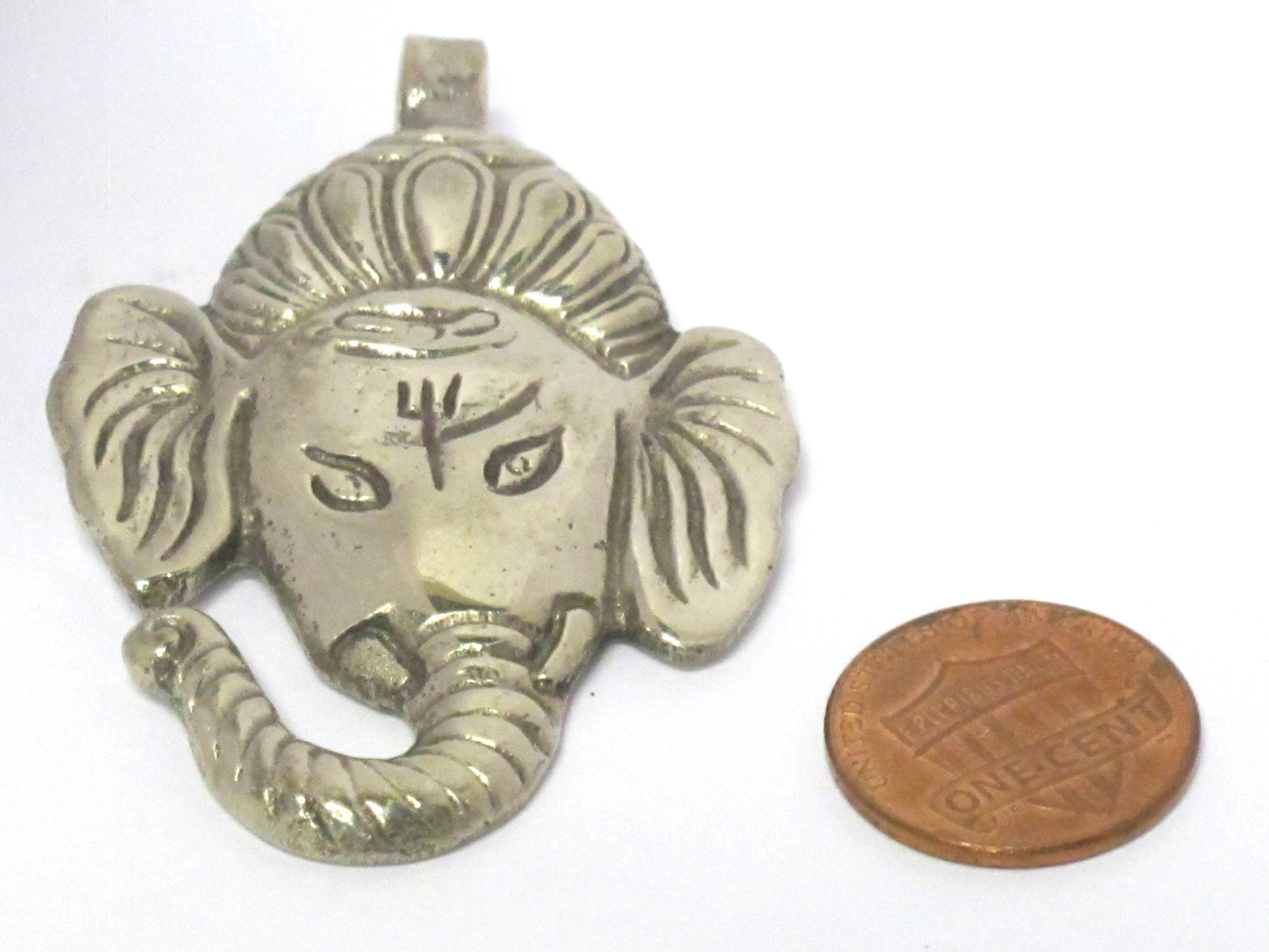 1 Pendant - Beautiful lord Ganesha Ganpati pendant with reverse side floral carving temple decor charm jewelry supply from Nepal - CP133
