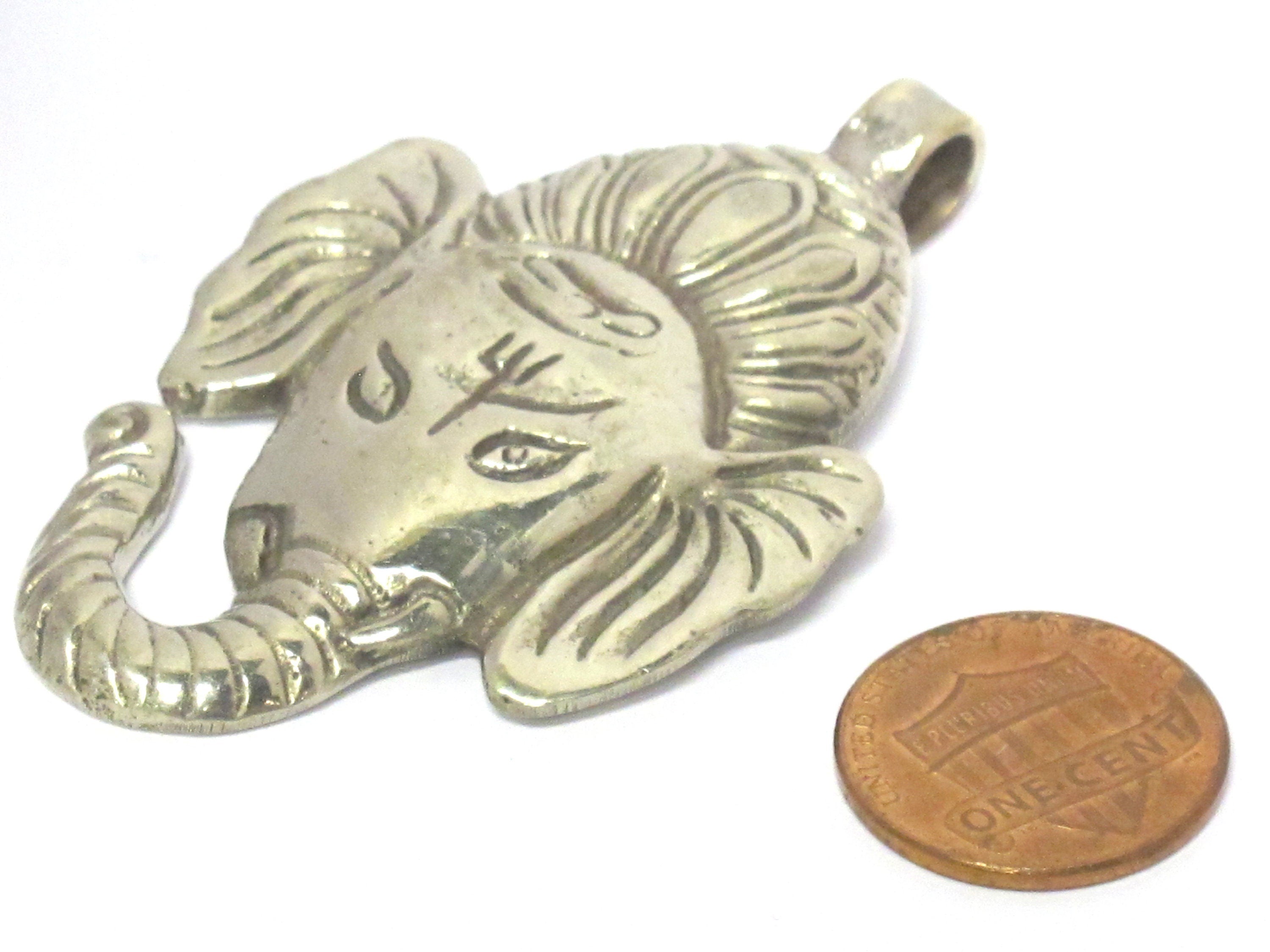 1 Pendant - Beautiful lord Ganesha Ganpati pendant with reverse side floral carving temple decor charm jewelry supply from Nepal - CP133