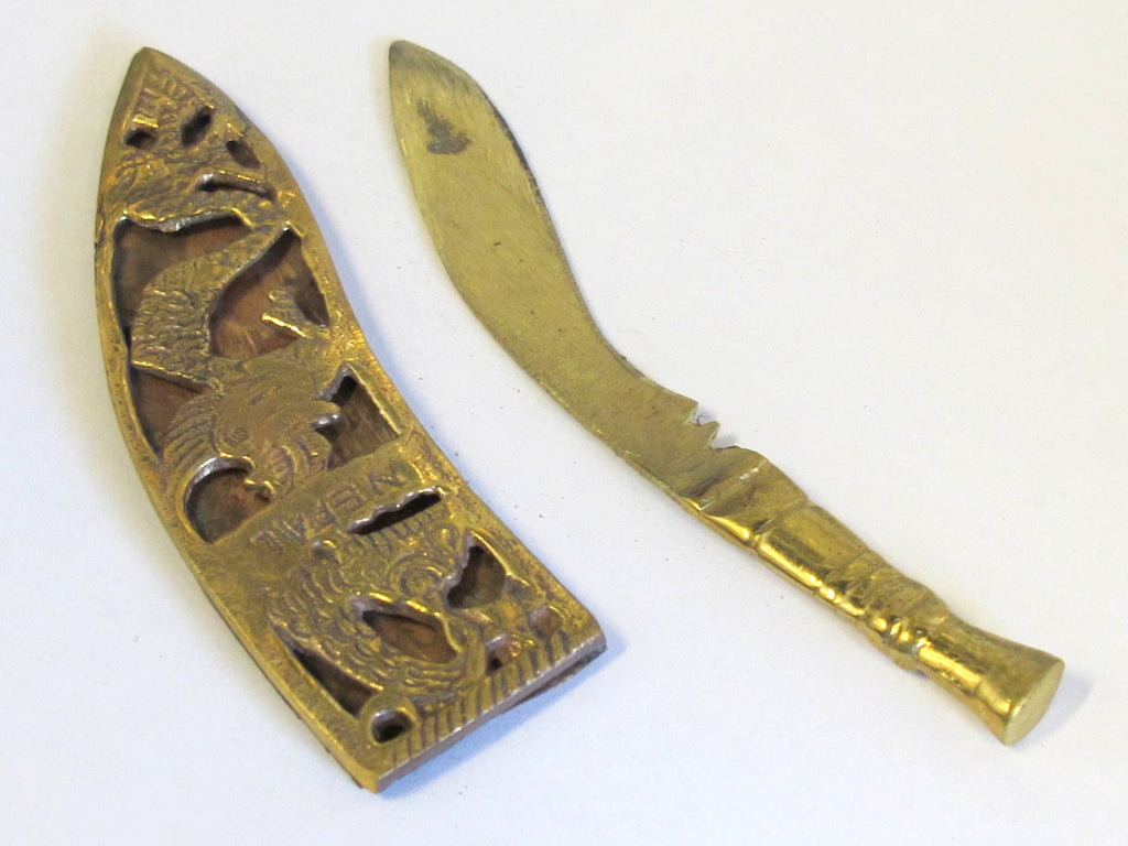 Ethnic decor Brass Khukri decor knife with tibetan dragon design from nepal - JM011