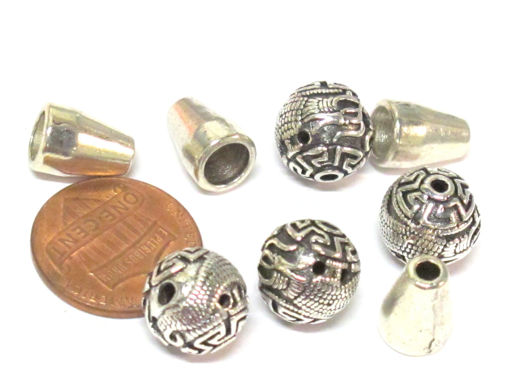1 Guru bead - Tibetan silver 3 hole Guru Bead dragon design 11 - 12 mm size with column bead - GB066