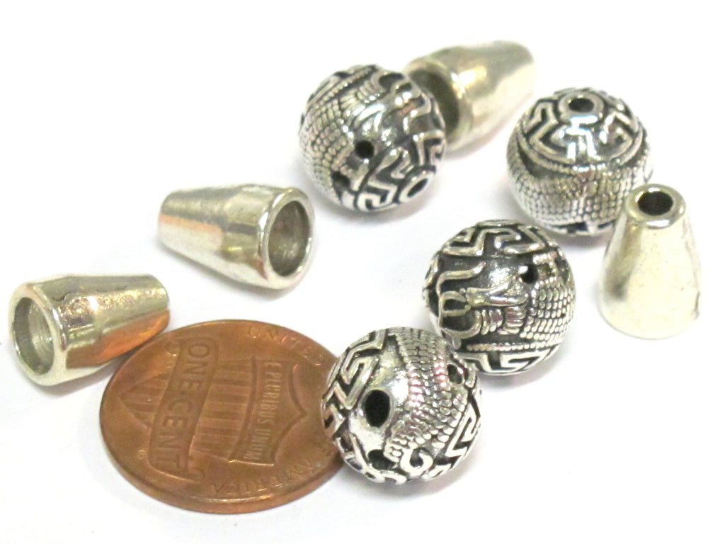 1 Guru bead - Tibetan silver 3 hole Guru Bead dragon design 11 - 12 mm size with column bead - GB066