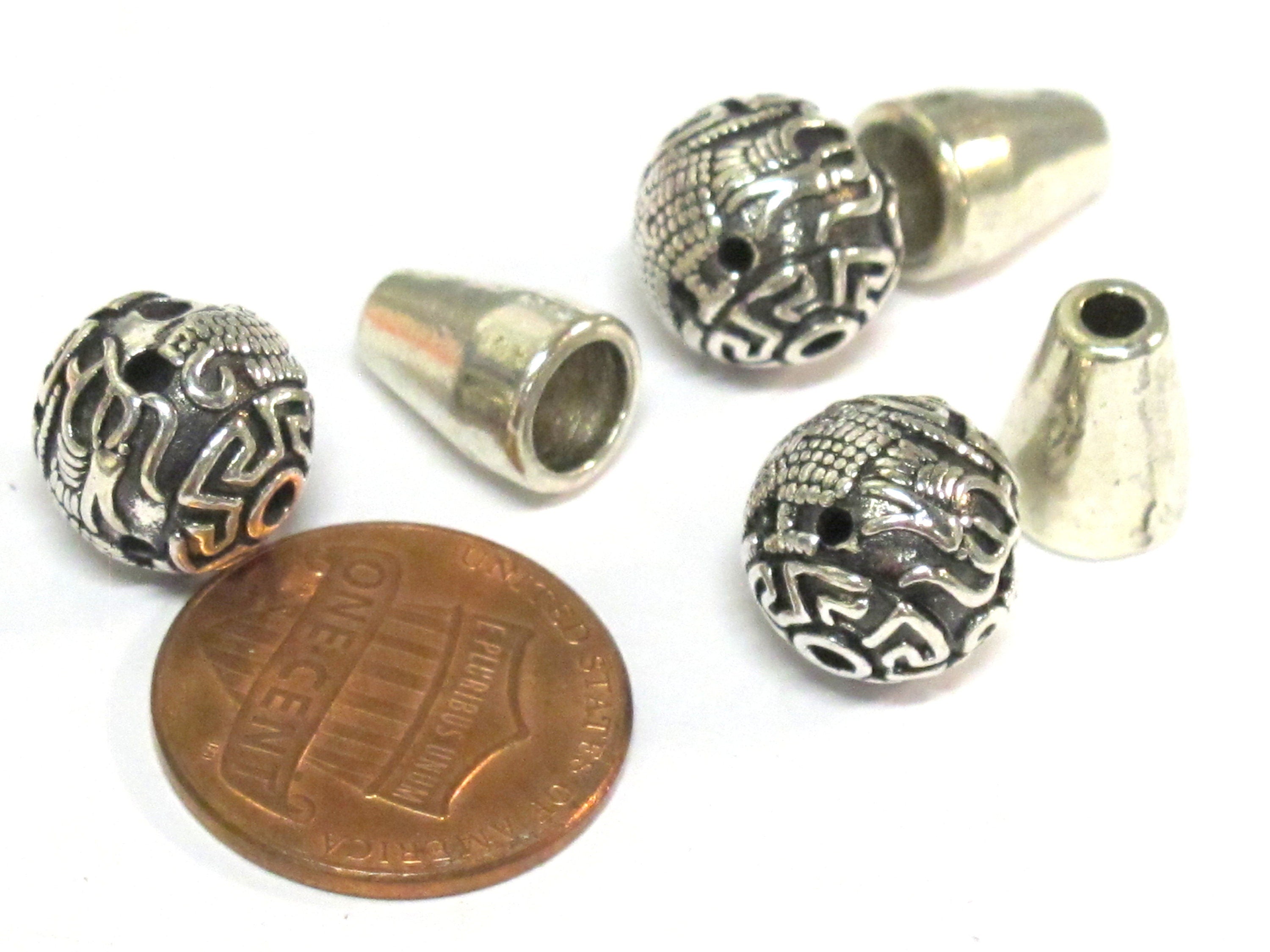 1 Guru bead - Tibetan silver 3 hole Guru Bead dragon design 11 - 12 mm size with column bead - GB066