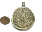 1 Pendant - Large size Tibetan Nepal flashy Labradorite gemstone pendant with flower carving on other side - PM599KB