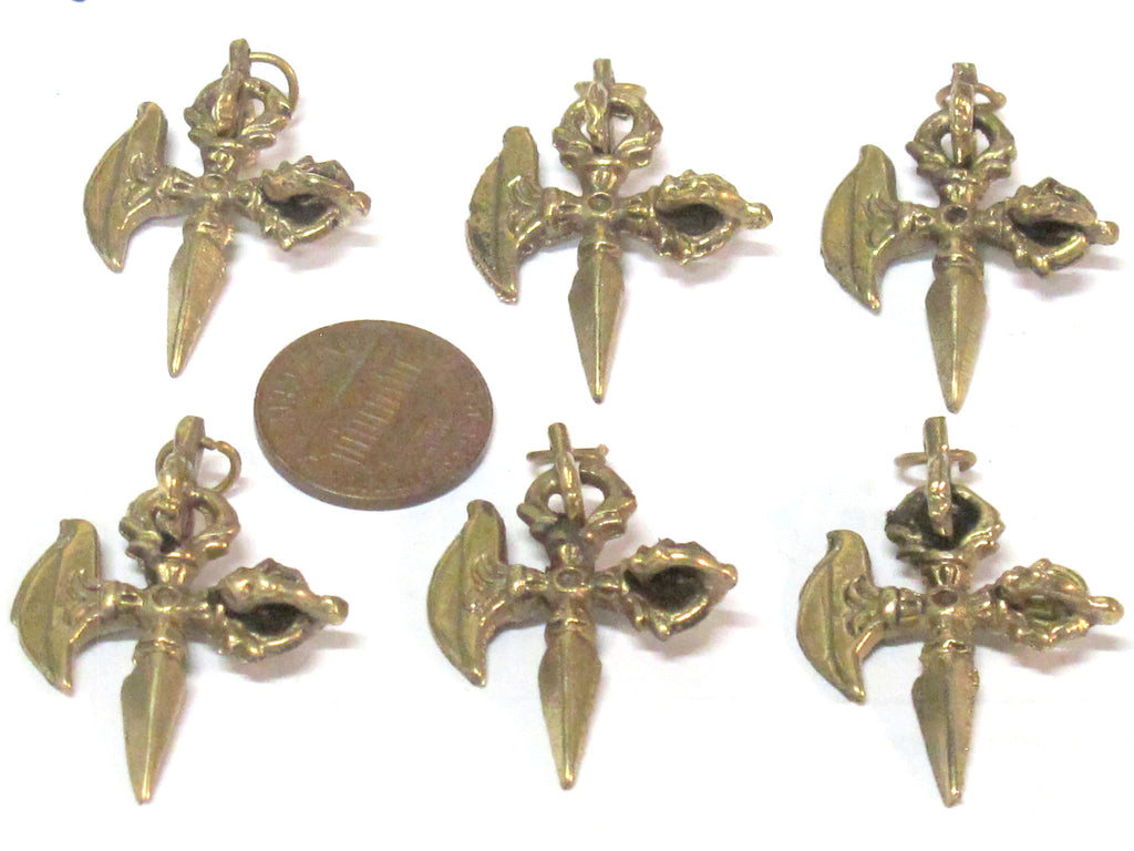 1 Pendant - Ethnic small medium size Tibetan Dorje Vajra axe brass pendant from Nepal - CP137