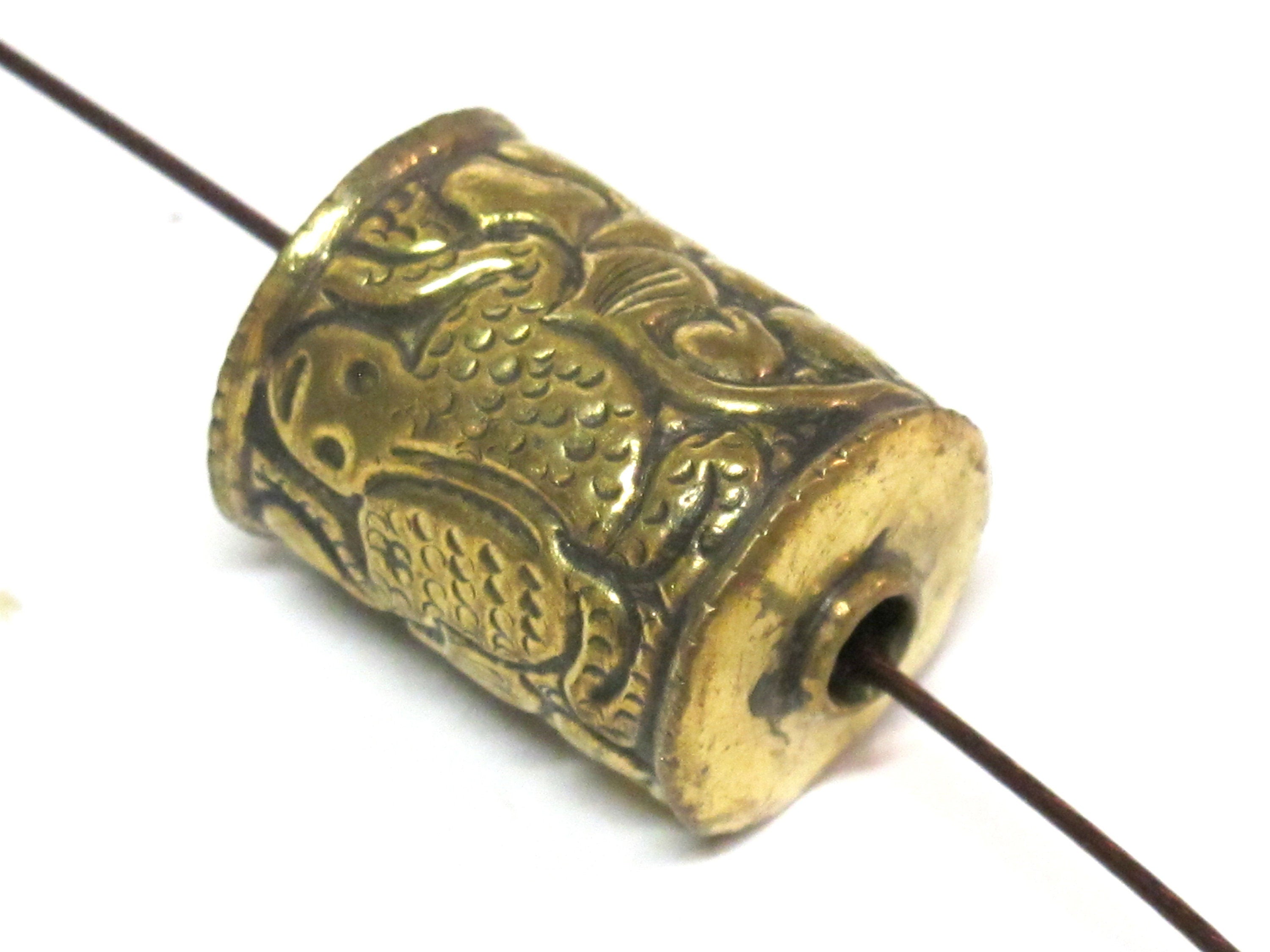 1 BEAD - Tibetan brass bead with frog repousse design - BD893C