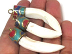 1 Pendant- Tibetan Naga Conch shell pendant with mix turquoise lapis inlay - PM366K
