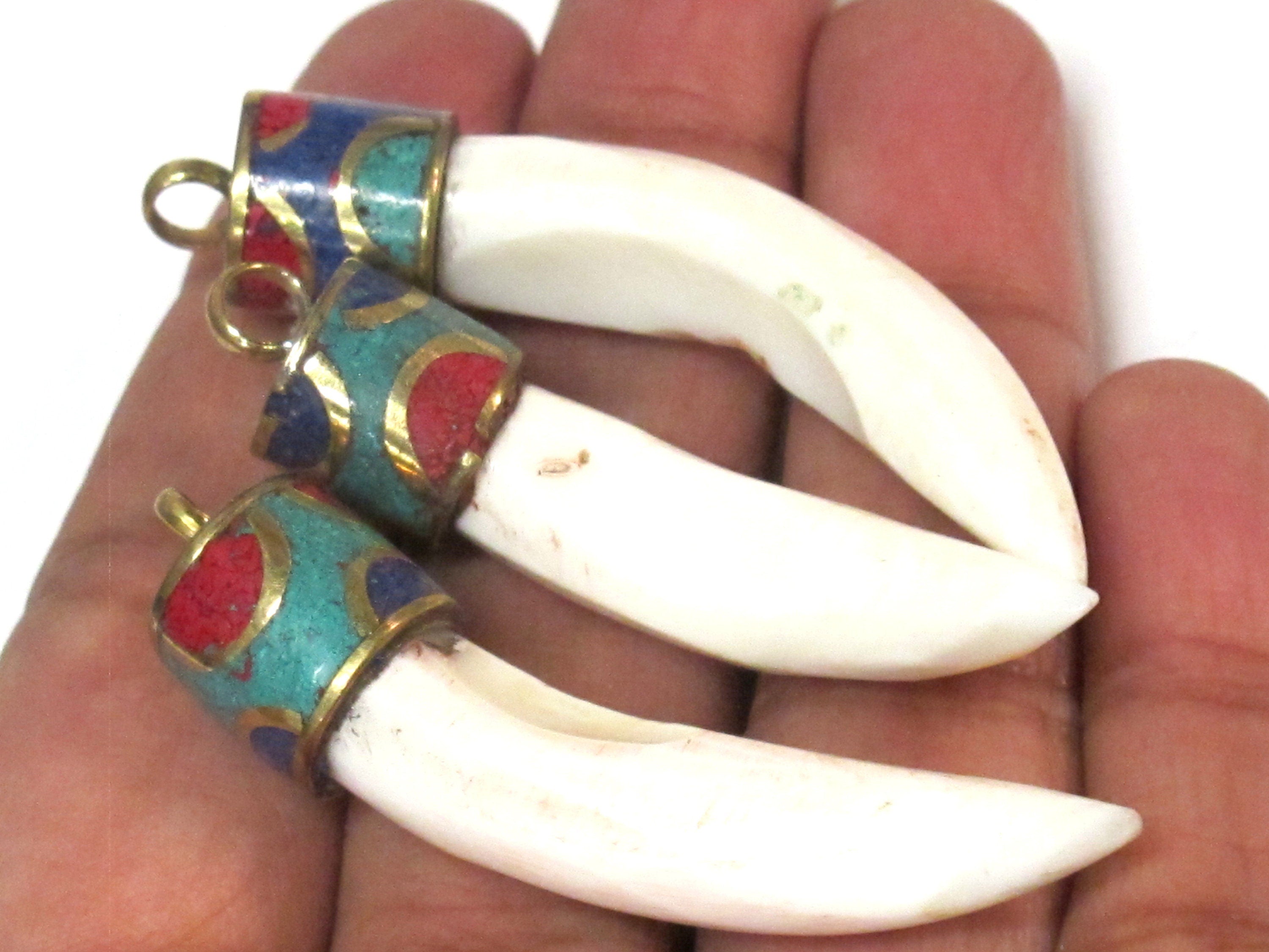 1 Pendant- Tibetan Naga Conch shell pendant with mix turquoise lapis inlay - PM366K