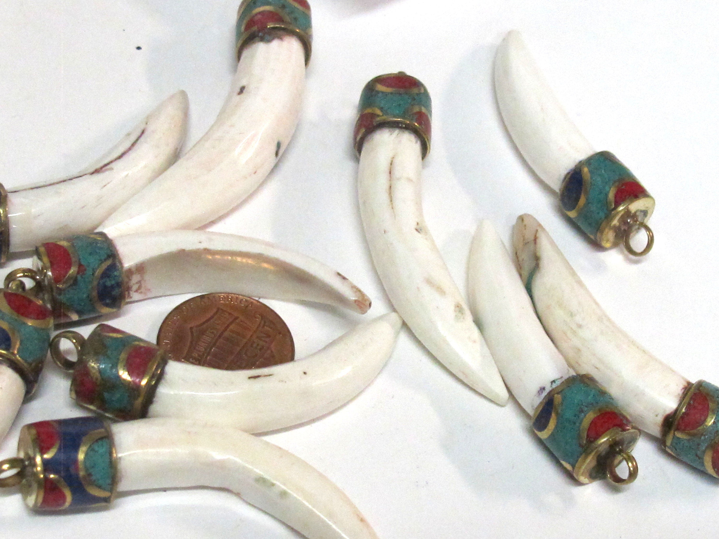 1 Pendant- Tibetan Naga Conch shell pendant with mix turquoise lapis inlay - PM366K