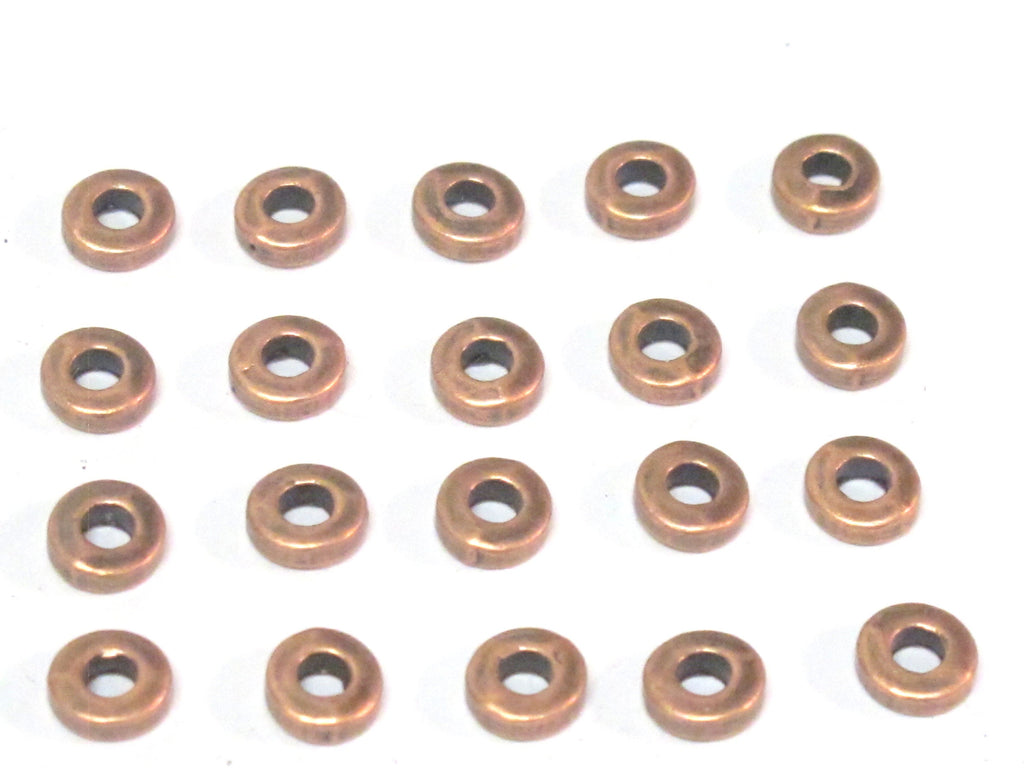 20 Beads - Small size copper tone metal alloy donut washer shape spacer beads 6mm wide - BD224B