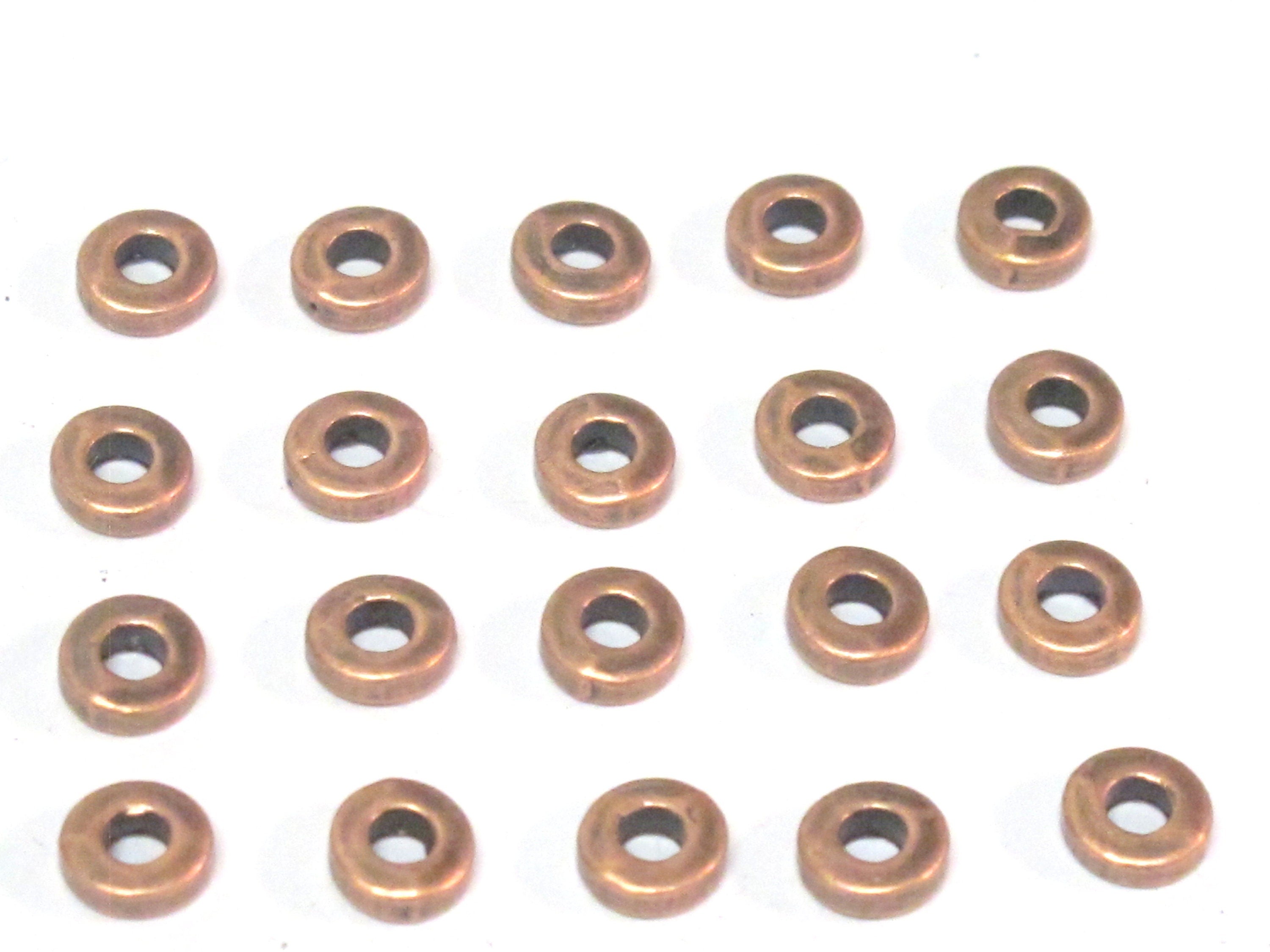 20 Beads - Small size copper tone metal alloy donut washer shape spacer beads 6mm wide - BD224B