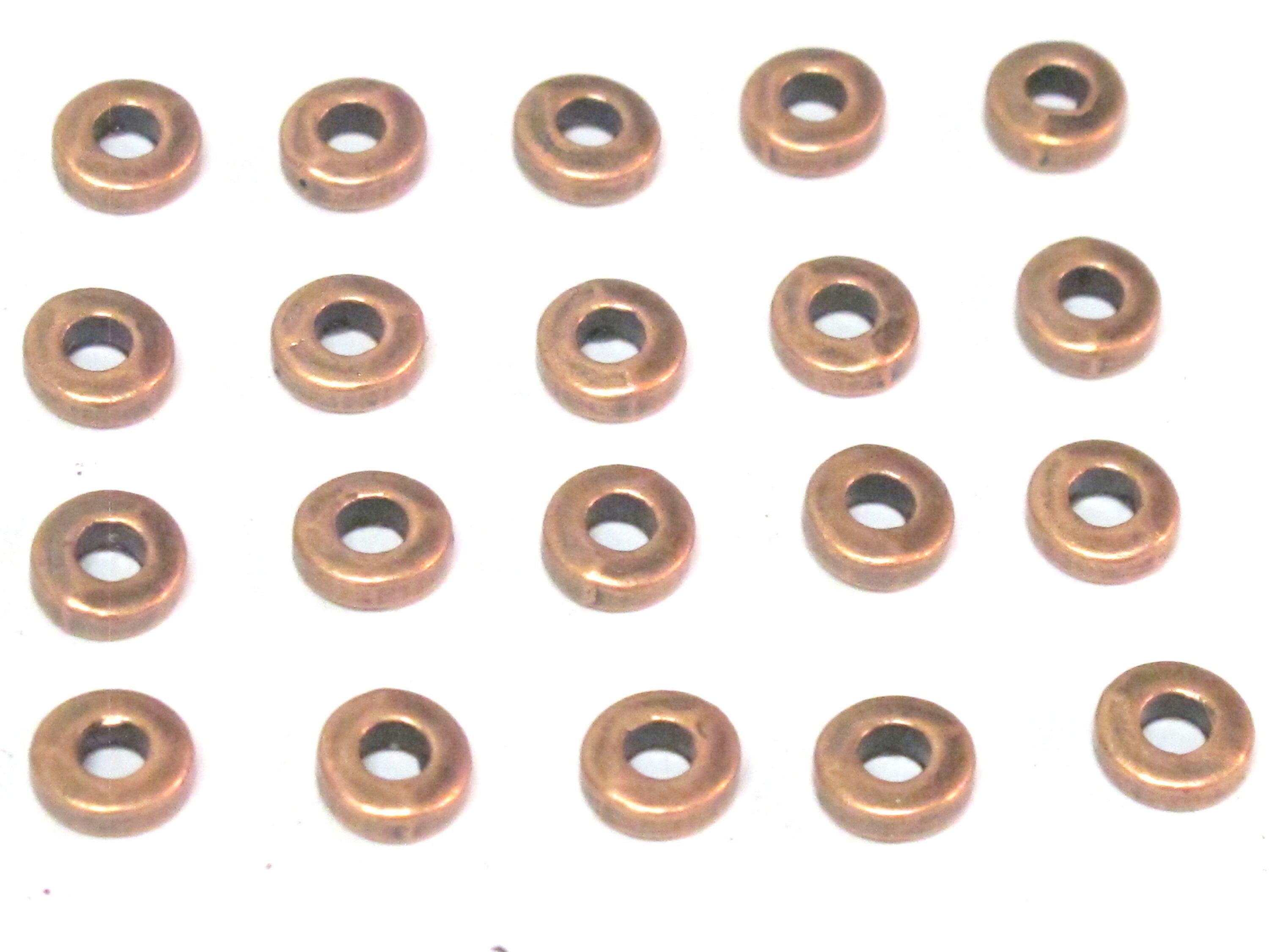 20 Beads - Small size copper tone metal alloy donut washer shape spacer beads 6mm wide - BD224B