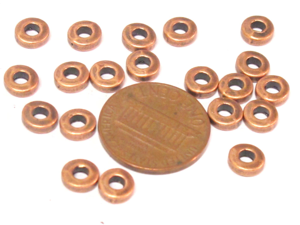 20 Beads - Small size copper tone metal alloy donut washer shape spacer beads 6mm wide - BD224B