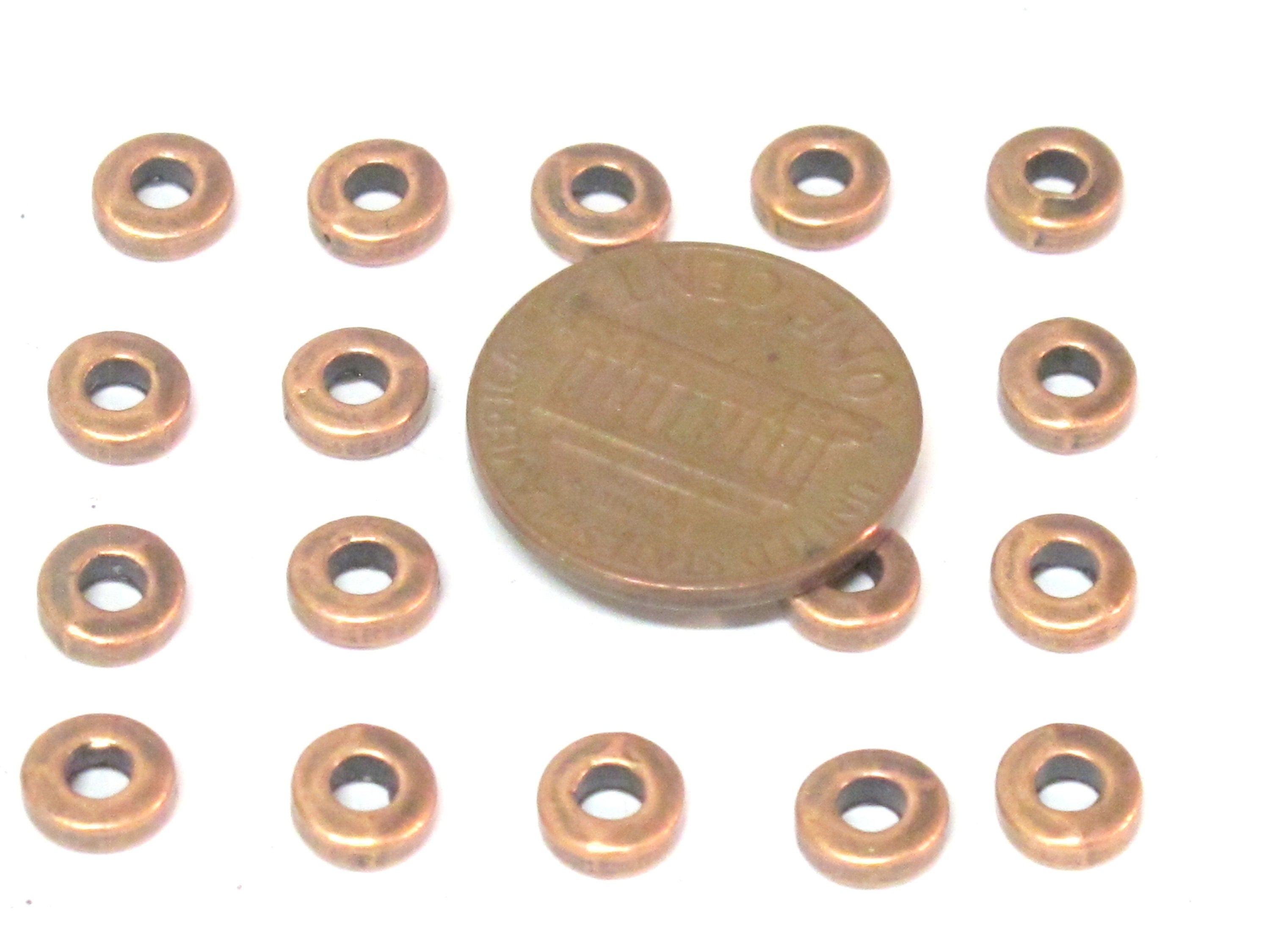 20 Beads - Small size copper tone metal alloy donut washer shape spacer beads 6mm wide - BD224B