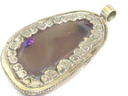OOAK Large Big Tibetan agate gemstone pendant with floral design - PM581RF