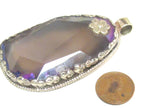 OOAK Large Big Tibetan agate gemstone pendant with floral design - PM581RF
