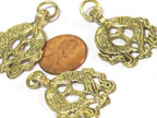 1 Pendant - Ethnic Tibetan Two golden fish auspicious Buddhist symbol charm Brass pendant Nepal - CP021C