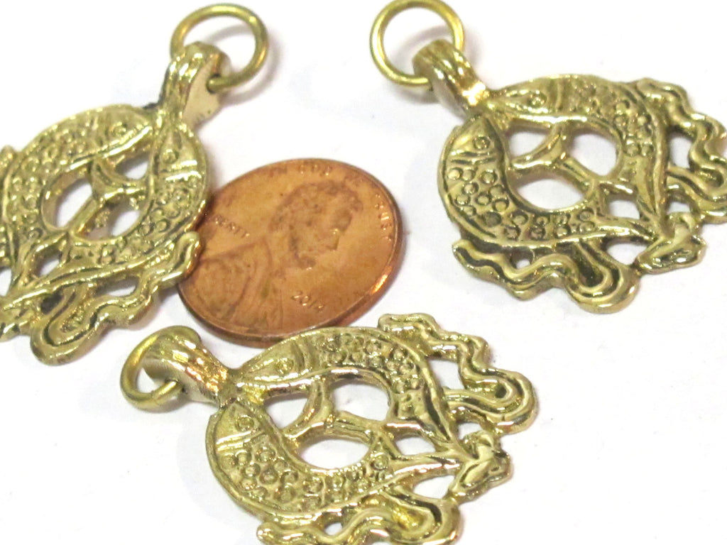 1 Pendant - Ethnic Tibetan Two golden fish auspicious Buddhist symbol charm Brass pendant Nepal - CP021C