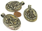 1 Pendant - Intricate carved ethnic Hindu Lord Ganesha recycled cattle bone pendant with floral carving on reverse side - PB007P