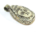 1 Pendant - Large carved bone Hindu lord Shiva pendant with floral carving on reverse side - PB010A