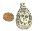 1 Pendant - Large carved bone Hindu lord Shiva pendant with floral carving on reverse side - PB010A