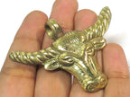1 Pendant - Large size solid brass cattle skull head horn pendant with reverse side carving design - CP134