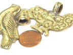 1 Pendant - Medium size solid brass bird pendant with reverse side carving design - CP135