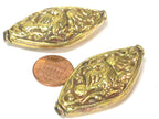 1 Bead - Dual sided large size Tibetan brass bead antiqued golden finish eagle phoenix bird carving repousse bead from Nepal - BD882B
