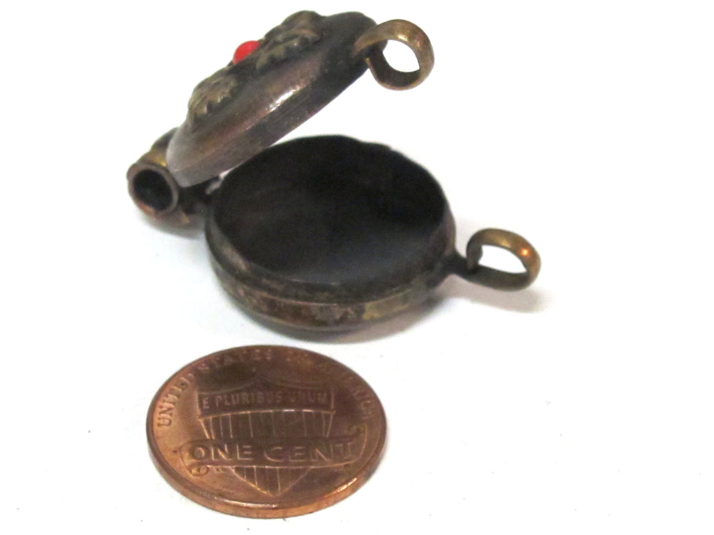 1 Pendant - Small size Tibetan Nepal double dorje prayer kalamantra box rustic finish copper pendant - PM306C