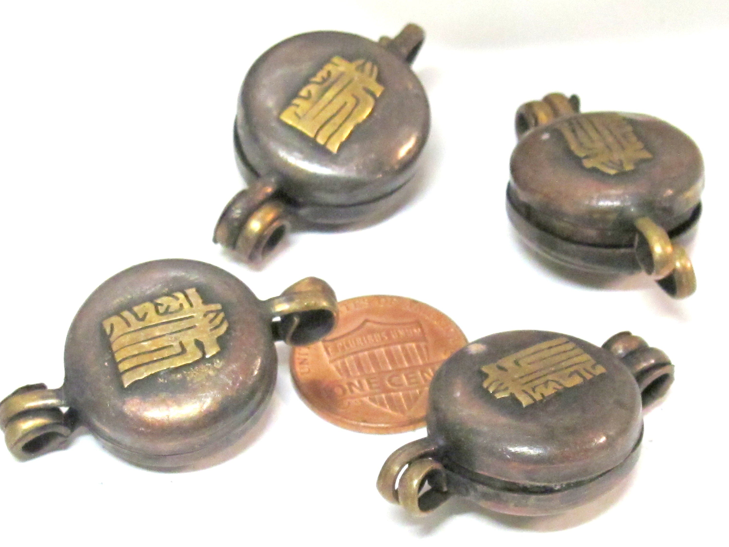 1 Pendant - Small size Tibetan Nepal double dorje prayer kalamantra box rustic finish copper pendant - PM306C