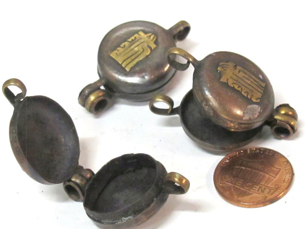 1 Pendant - Small size Tibetan Nepal double dorje prayer kalamantra box rustic finish copper pendant - PM306C