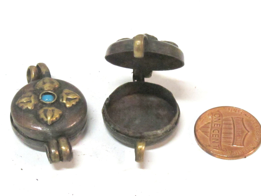 1 Pendant - Small size Tibetan Nepal double dorje prayer kalamantra box rustic finish copper pendant - PM306C