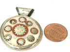 1 Pendant - Reversible round white cream color sun moon star tibetan recycled cattle bone pendant with infinity knot fish symbol - PM176K