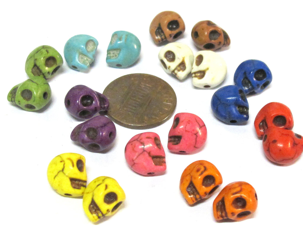 20 Beads - 10 pairs - Mix colors cute small size Howlite turquoise color skull beads 10 mm x 8 mm - GM447