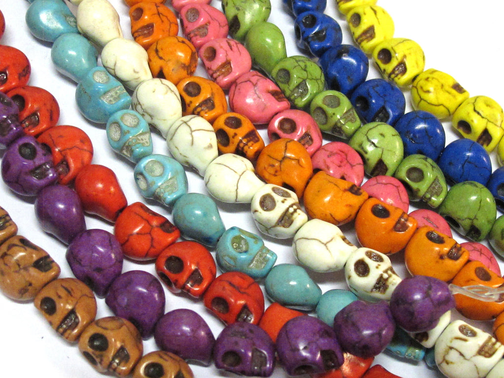 20 Beads - 10 pairs - Mix colors cute small size Howlite turquoise color skull beads 10 mm x 8 mm - GM447