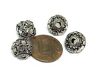 4 BEADS - Tibetan Bicone shape antiqued silver color finish metal alloy beads from Nepal - BD645B
