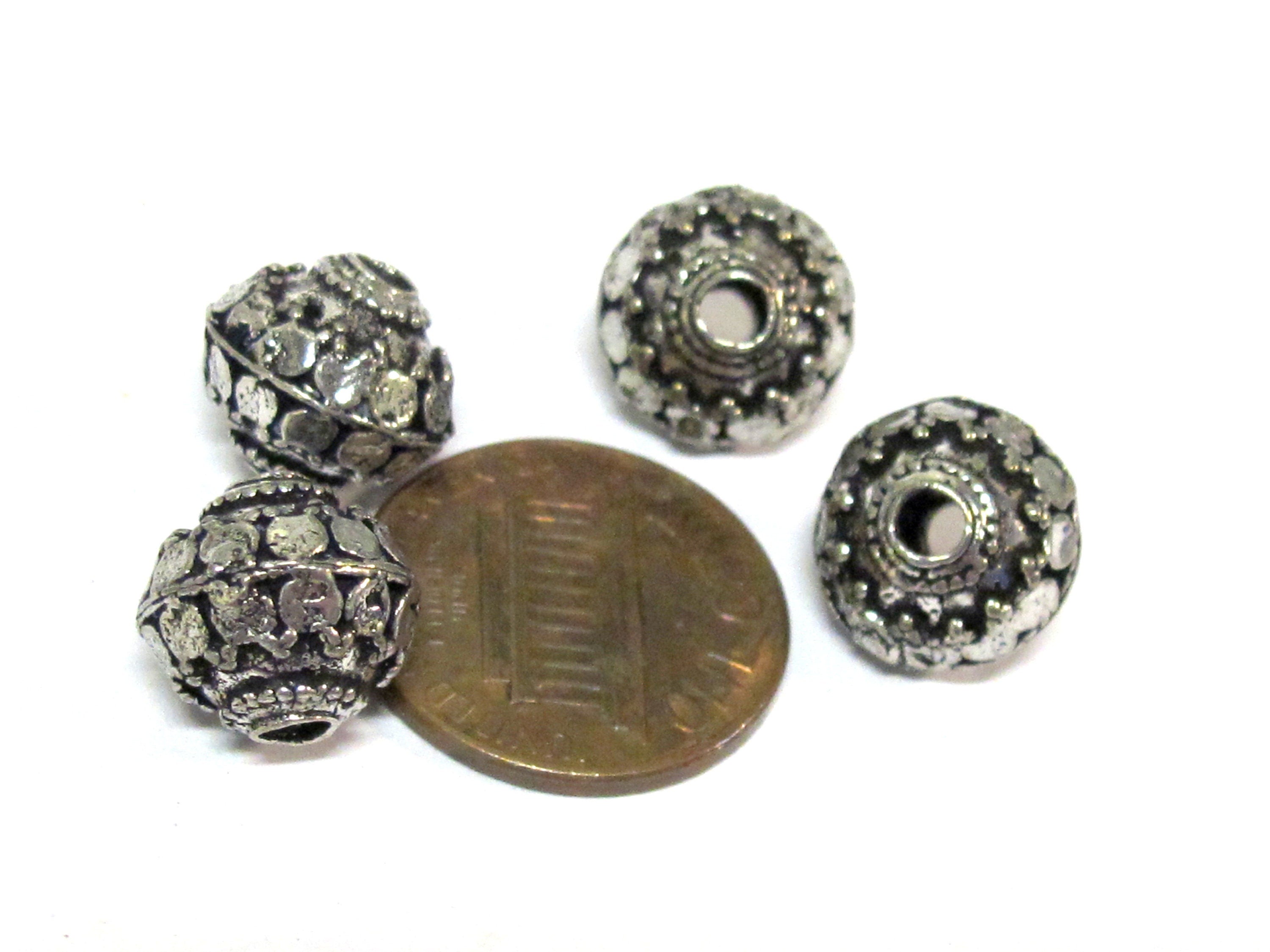 4 BEADS - Tibetan Bicone shape antiqued silver color finish metal alloy beads from Nepal - BD645B