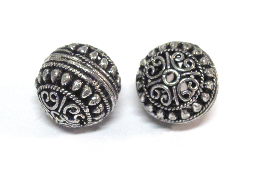 2 BEADS - Large Tibetan oval shape antiqued silver color finish metal alloy focal beads heart design 16 mm - BD645C
