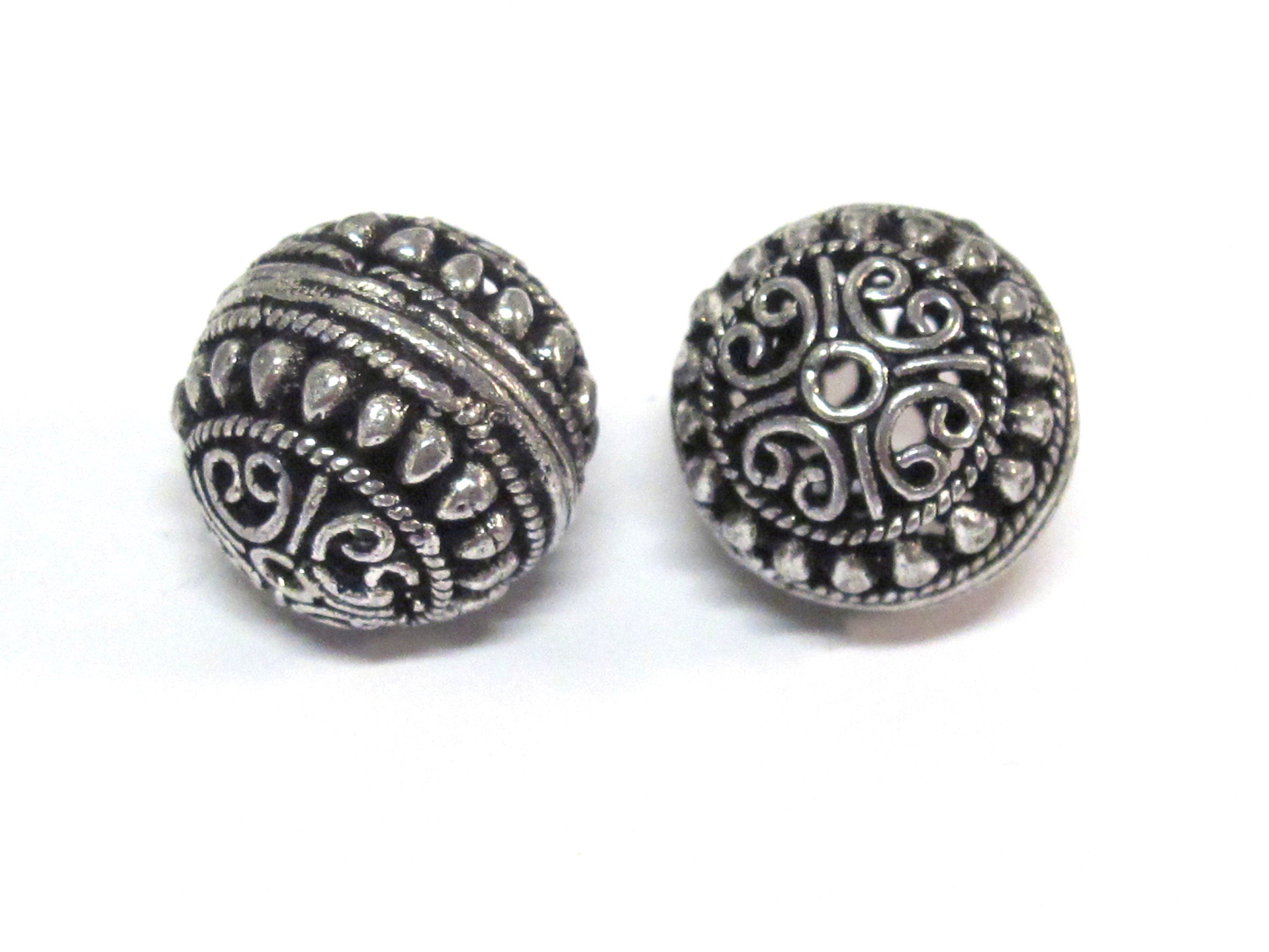 2 BEADS - Large Tibetan oval shape antiqued silver color finish metal alloy focal beads heart design 16 mm - BD645C