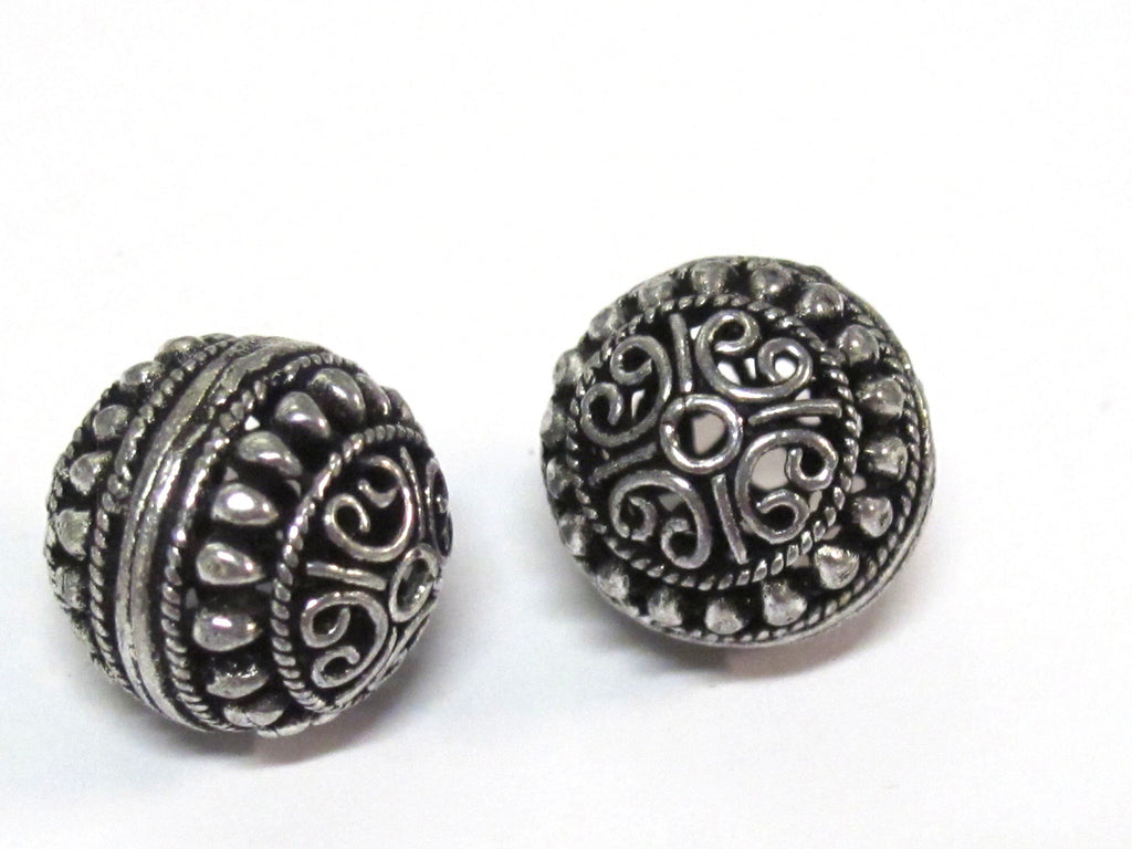 2 BEADS - Large Tibetan oval shape antiqued silver color finish metal alloy focal beads heart design 16 mm - BD645C