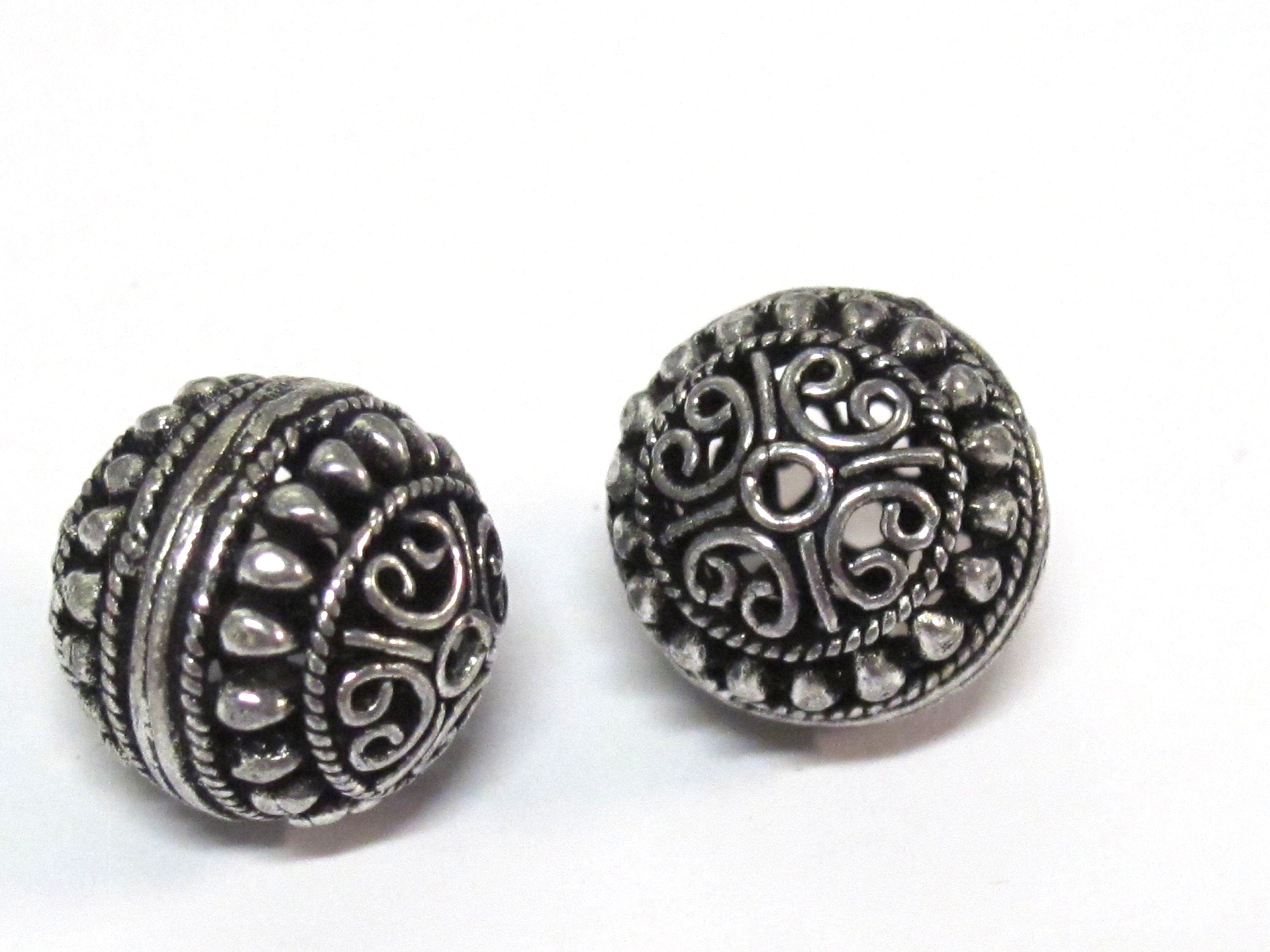 2 BEADS - Large Tibetan oval shape antiqued silver color finish metal alloy focal beads heart design 16 mm - BD645C