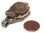 1 Pendant - Tibetan brown color carved Bone turtle tortoise design pendant with floral carving on reverse side - PB013D