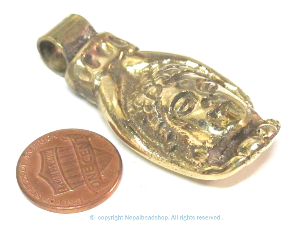 Buddha Pendant - Brass buddha hand Medium large heavy Tibetan Buddha hand solid brass pendant from Nepal -copyright Nepalbeadshop - CP140