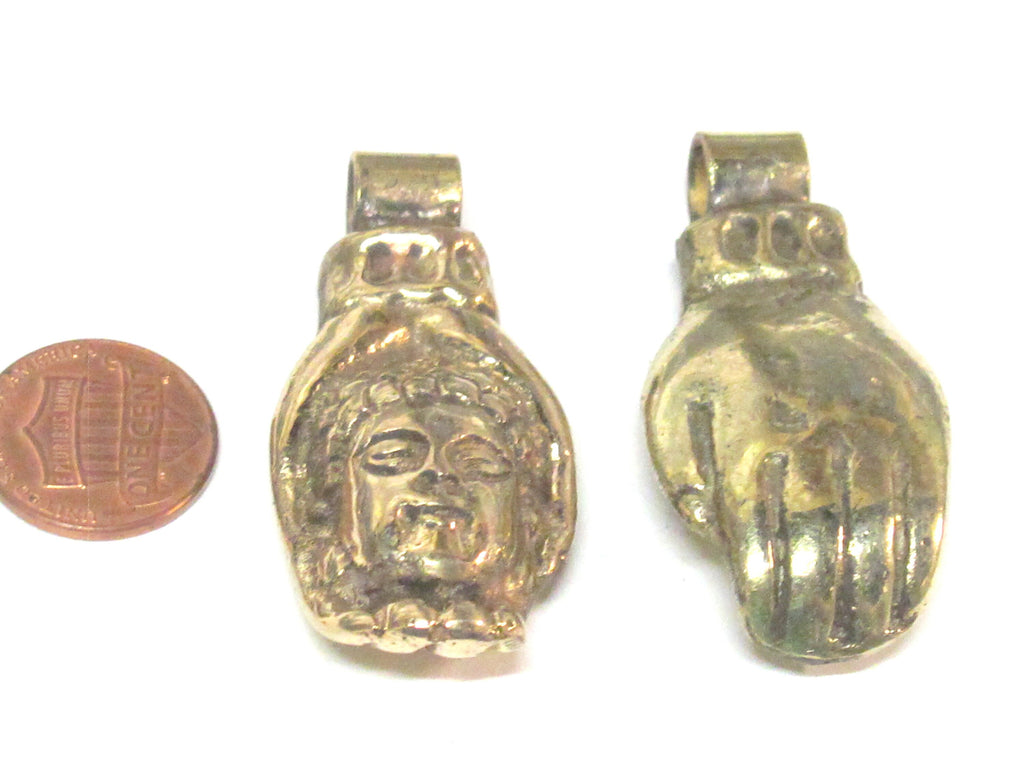 Buddha Pendant - Brass buddha hand Medium large heavy Tibetan Buddha hand solid brass pendant from Nepal -copyright Nepalbeadshop - CP140