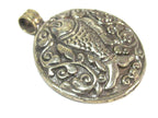 Large size Tibetan antiqued silver finish repousse Fish pendant with reverse side carving Nepal - PM351V