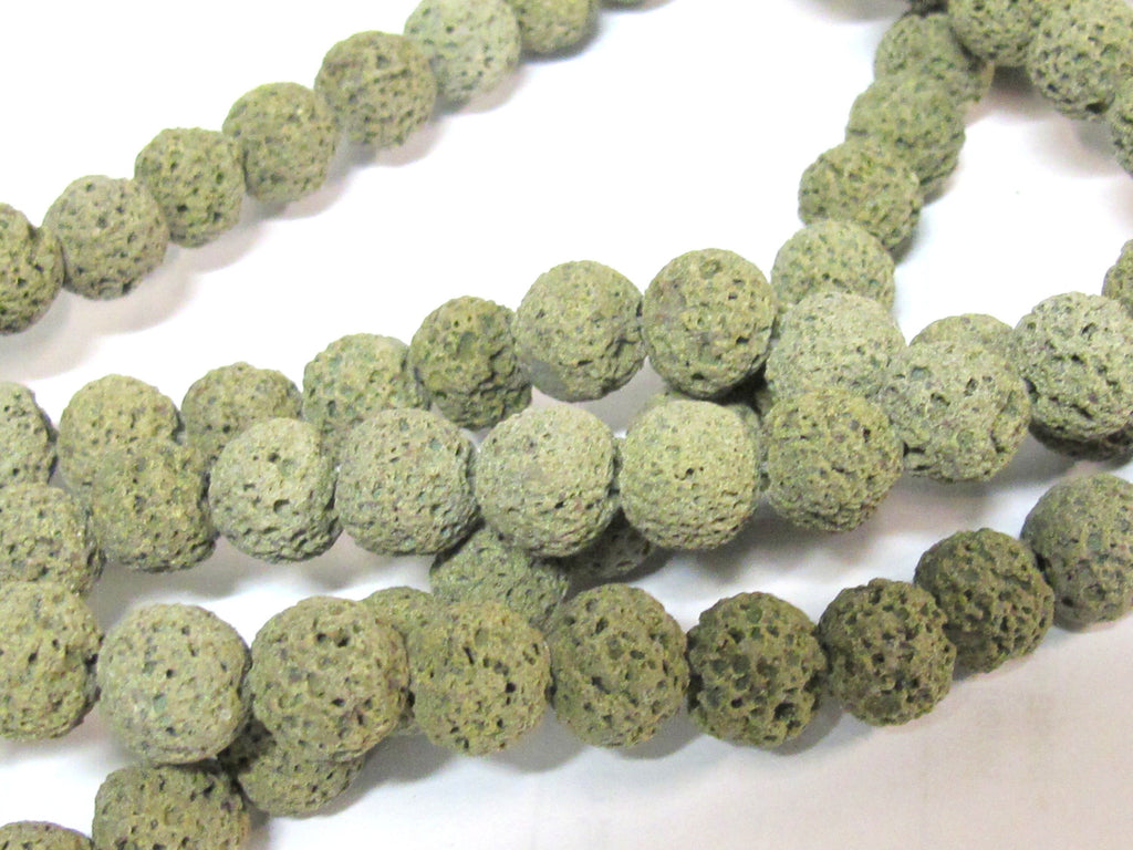 10 Beads - Green color lava beads round shape 10 mm size - NB151K