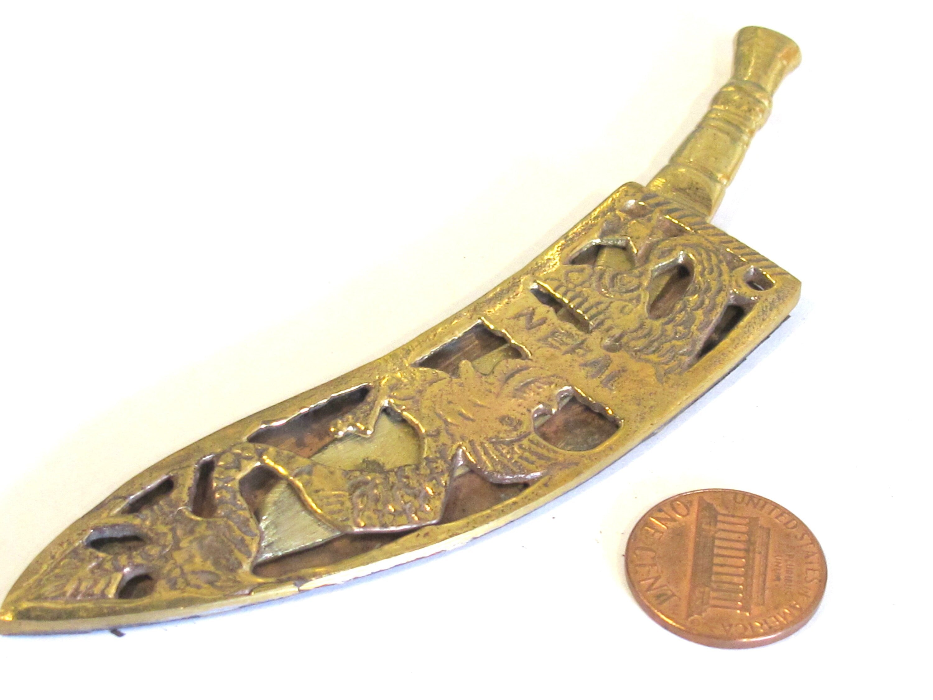 Ethnic decor Brass Khukri decor knife with tibetan dragon design from nepal - JM011