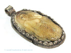 Mermaid pendant jewelry Unique large size carved recycled cattle bone pendant mermaid design and floral carving on reverse side - PB008F
